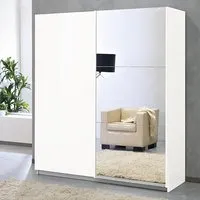 Jessica Small Mirrored Sliding Door Wardrobe - White, MDF alternate view