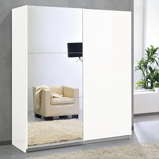 Jessica Small Mirrored Sliding Door Wardrobe - White, MDF product