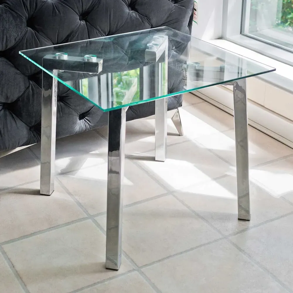 Jessie Square Lamp Table - Clear Glass, Chrome