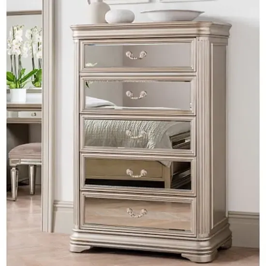 Jessika Mirrored 5 Drawer Chest - Taupe, Eucalyptus