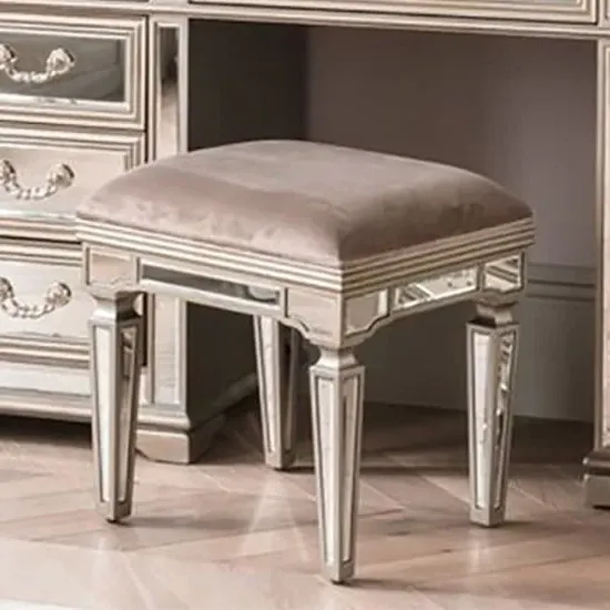 Jessika Mirrored Dressing Stool with Velvet Seat - Taupe image