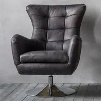 Jester Leather Lounge Chair with Swivel Base - Antique Ebony