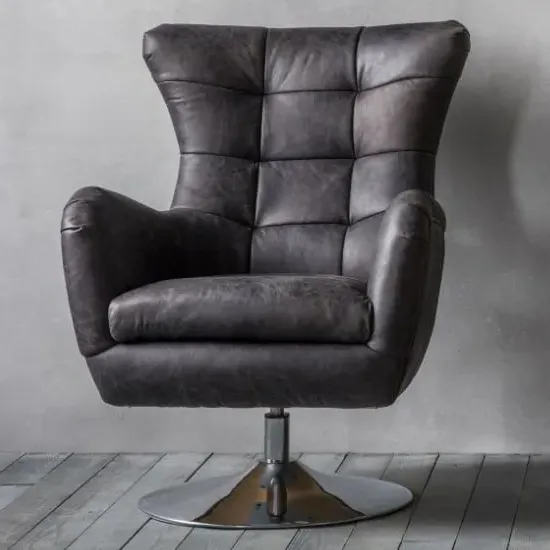 Jester Leather Lounge Chair with Swivel Base - Antique Ebony
