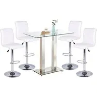 Jet Bar Table with 4 Ripple White Stools - Clear, Glass
