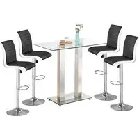 Jet Bar Table with 4 Ritz Black White Stools - Clear, Glass