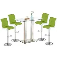 Jet Bar Table with 4 Ritz Green White Stools - Clear, Glass