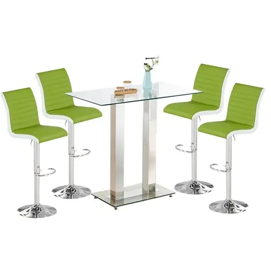 Jet Bar Table with 4 Ritz Green White Stools - Clear, Glass