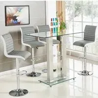 Jet Bar Table with 4 Ritz Grey White Stools - Clear, Glass