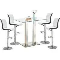 Jet Bar Table with 4 Ritz White Black Stools - Clear, Glass
