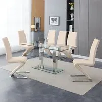 Jet Large Dining Table Set with 6 Demi Z Chairs - Taupe, Glass
