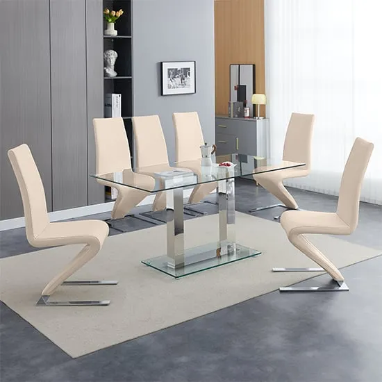Jet Large Dining Table Set with 6 Demi Z Chairs - Taupe, Glass image