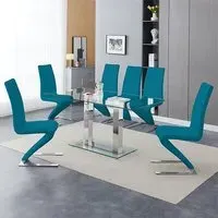Jet Large Dining Table Set with 6 Demi Z Chairs - Teal, Glass