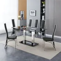 Jet Large Dining Table with 6 Chicago Chairs - Black Glass