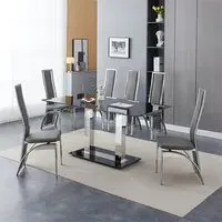 Jet Large Dining Table with 6 Chicago Chairs - Black Glass