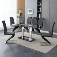 Jet Large Dining Table with 6 Demi Z Chairs - Black, Glass