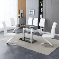 Jet Large Dining Table with 6 Demi Z Chairs - Black, Glass