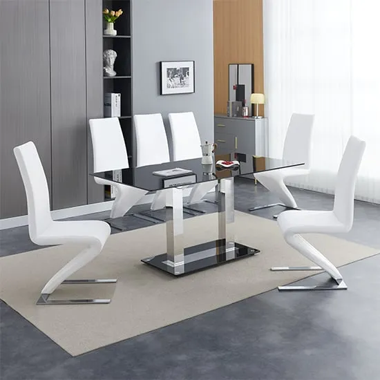Jet Large Dining Table with 6 Demi Z Chairs - Black, Glass