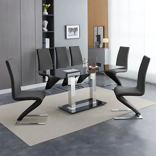 Jet Large Dining Table with 6 Demi Z Chairs - Black, Glass