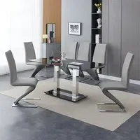 Jet Large Dining Table with 6 Demi Z Chairs - Grey, Glass