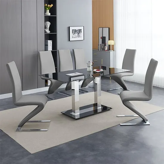 Jet Large Dining Table with 6 Demi Z Chairs - Grey, Glass