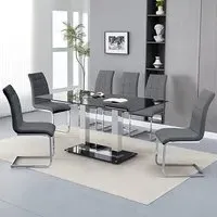 Jet Large Dining Table with 6 Paris Chairs - Black Glass, Grey