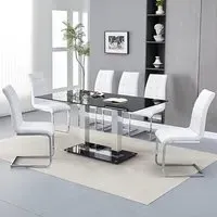 Jet Large Dining Table with 6 Paris Chairs - Black Glass, White