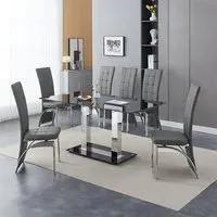 Jet Large Dining Table with 6 Ravenna Chairs - Black Glass