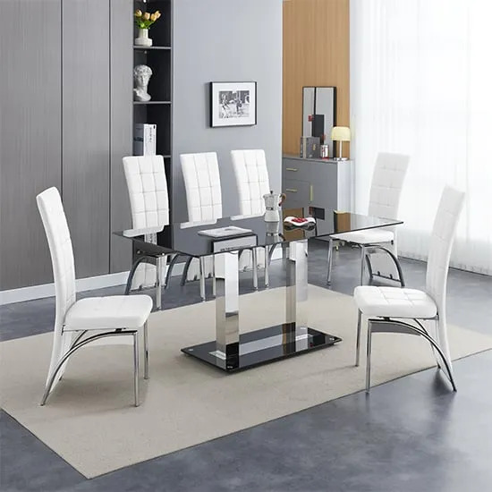 Jet Large Dining Table with 6 Ravenna Chairs - Black Glass