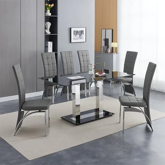 Jet Large Dining Table with 6 Ravenna Chairs - Black Glass