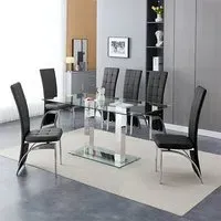 Jet Large Dining Table with 6 Ravenna Chairs - Clear, Glass