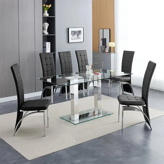 Jet Large Dining Table with 6 Ravenna Chairs - Clear, Glass