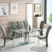 Jet Large Dining Table with 6 Ravenna Chairs - Grey, Glass