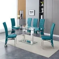 Jet Large Dining Table with 6 Ravenna Chairs - Teal, Glass