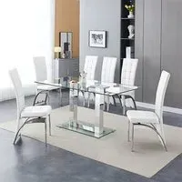 Jet Large Dining Table with 6 Ravenna Chairs - White, Glass