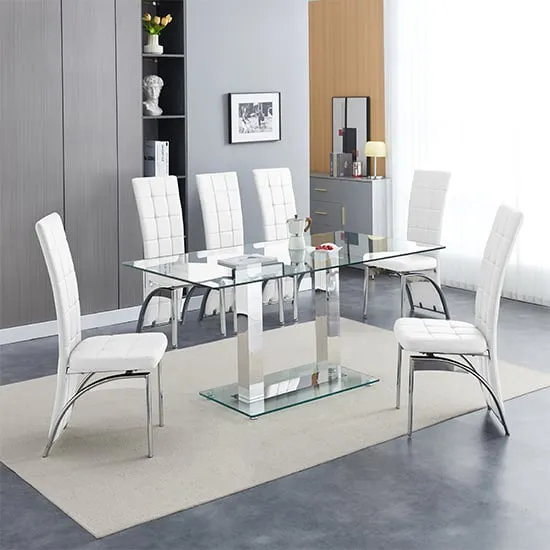 Jet Large Dining Table with 6 Ravenna Chairs - White, Glass