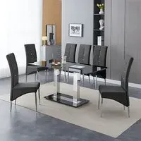 Jet Large Dining Table with 6 Vesta Chairs - Black Glass
