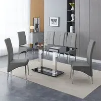 Jet Large Dining Table with 6 Vesta Chairs - Black Glass