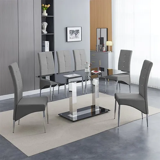 Jet Large Dining Table with 6 Vesta Chairs - Black Glass