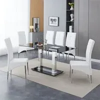 Jet Large Dining Table with 6 Vesta Chairs - Black Glass