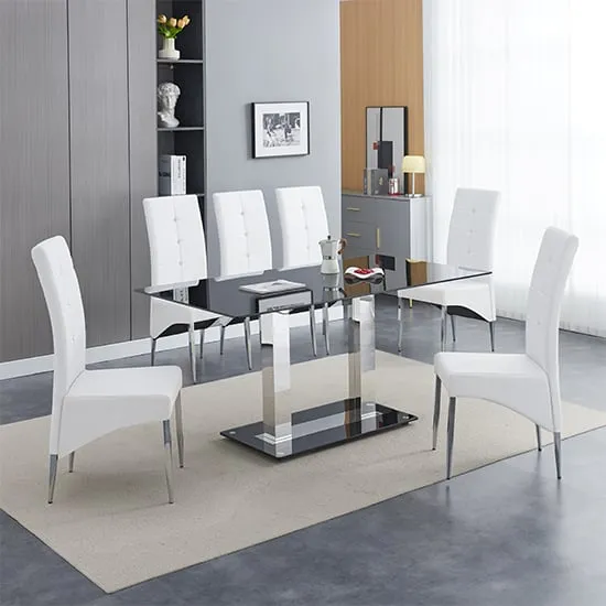 Jet Large Dining Table with 6 Vesta Chairs - Black Glass