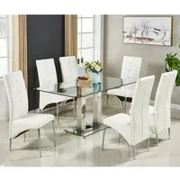 Jet Large Dining Table with 6 Vesta Chairs - White, Glass