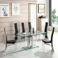 Jet Large Glass Dining Table with 6 Chicago Chairs - Black