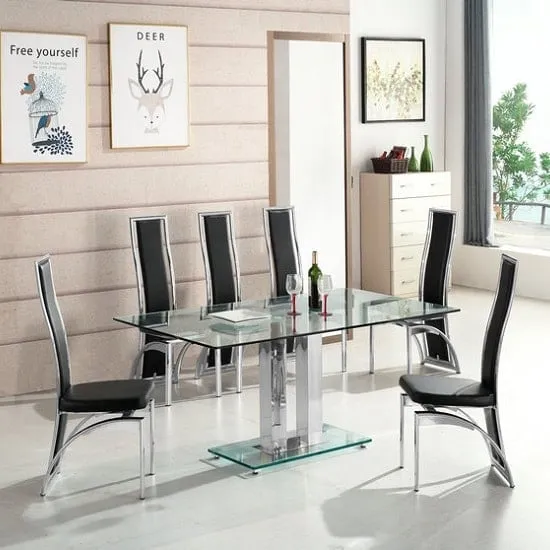 Jet Large Glass Dining Table with 6 Chicago Chairs - Black image