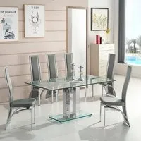 Jet Large Glass Dining Table with 6 Chicago Chairs - Grey