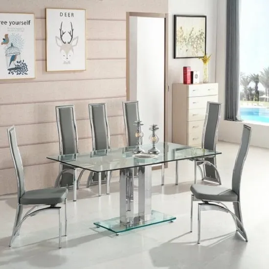 Jet Large Glass Dining Table with 6 Chicago Chairs - Grey