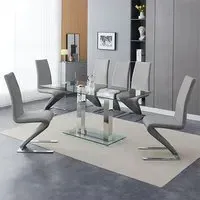 Jet Large Glass Dining Table with 6 Demi Z Chairs - Grey