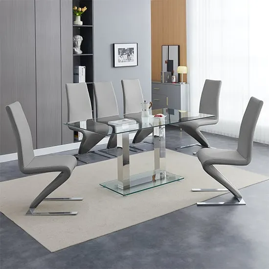 Jet Large Glass Dining Table with 6 Demi Z Chairs - Grey image