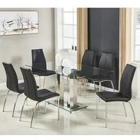 Jet Large Glass Dining Table with 6 Opal Chairs - Black