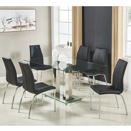 Jet Large Glass Dining Table with 6 Opal Chairs - Black