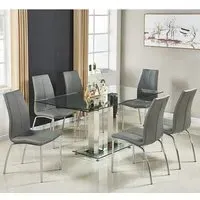 Jet Large Glass Dining Table with 6 Opal Chairs - Grey